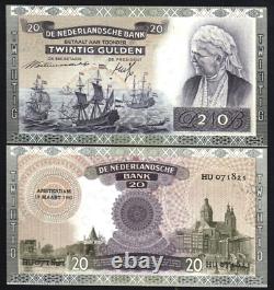 Pays-Bas 20 GULDEN P-54 1941 Pré Euro UNC Billet de banque avec un navire de voile néerlandais