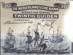 Pays-Bas 20 GULDEN P-54 1941 Pré Euro UNC Billet de banque avec un navire de voile néerlandais