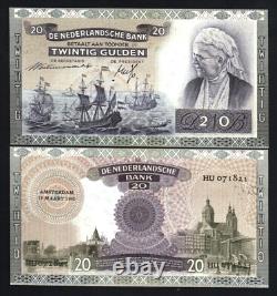 Pays-Bas 20 GULDEN P-54 1941 Pré Euro UNC Billet de banque avec un navire de voile néerlandais