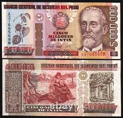 Pérou 5,000,000 Intis 5000000 P-150 1991 5 Millions Unc Monnaie Mondiale Pérou