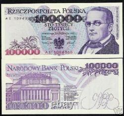 Pologne 100 000 1/10 Million ZLOTYCH 100000 P-160 1993 UNC Monnaie mondiale polonaise