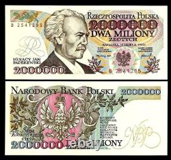 Pologne 2000000 (2 millions) ZLOTYCH P-158B 1992 UNC Billet de monnaie mondiale polonaise