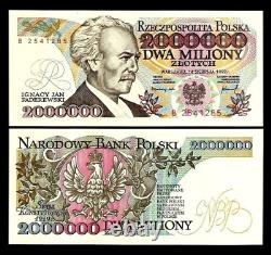 Pologne 2000000 (2 millions) ZLOTYCH P-158B 1992 UNC Billet de monnaie mondiale polonaise