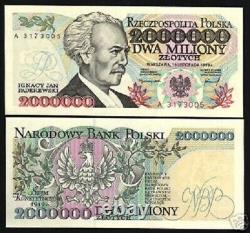 Pologne 2 000 000 2 Million ZLOTYCH 2000000 P-163 1993 UNC Monnaie mondiale polonaise