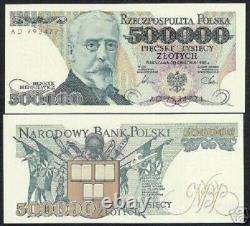 Pologne 500 000 ZLOTYCH 500000 P-156 1990 1/2 Million UNC Billet de banque polonais