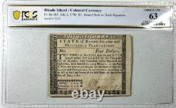 Rhode Island 4 $ 1780 Monnaie coloniale Fr. RI-285 PCGS 63 CHOIX UNC