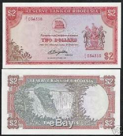 Rhodésie 2 Dollars P31c 1979 Rhodes Filigrane Remplacement Unc Monnaie Banknote