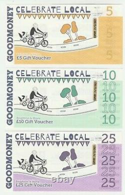 Royaume-uni Brighton 5 10 25 Livre Goodmoney 2021 Unc Local Currency Banknote Set 3 Pcs