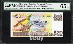 Singapour 20 Dollars P12 1976 Oiseaux PMG65 Gem UNC EPQ Billet de Banque