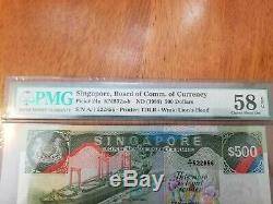 Singapour 500 Dollars P24a Pmg 58 Epq 1988 Bateau Forces Armées Unc L'argent De Change