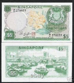Singapour 5 Dollars P2 D 1973 Boat Orchid Unc Monnaie Mondiale Bill Bill Banknote