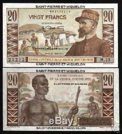 St. Pierre & Miquelon 20 Francs P24 1950 Hutte Unc Rare Monnaie Française Note En Argent