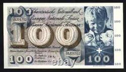 Suisse 100 Francs P-49 1967 Cheval Agneau Non Circulé Rare Devise Billet de Banque