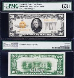Superbe choix croustillant UNC 1928 $20 CERTIFICAT D'OR! PMG 63 EPQ! LIVRAISON GRATUITE