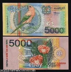 Suriname 5000 5000 Gulden P-152 2000 Serpent D'oiseau Du Millénaire Unc Note De Devise