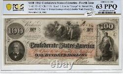 T-41 PF-12 1862 $100 Billet de banque confédéré PCGS-B Choix Unc 63 PPQ PLUS