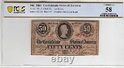 T-63 PF-3 1863 0,50 $ Billet de banque confédéré PCGS-B Choix presque UNC 58