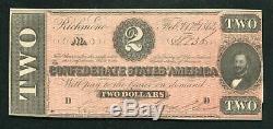 T-70 1864 $ 2 Deux Dollars Csa États Confédérés D'amérique Monnaie Remarque Unc