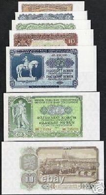 Tchécoslovaquie 1 2 5 10 20 50 100 Kronen 1943 Unc Monnaie Ensemble Complet