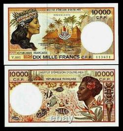 Territoires Du Pacifique Français 10000 Francs P-4 1985 Poissons Unc 10,000 Monnaie Note
