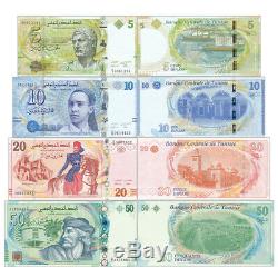 Tunisie 4 Pcs Billets Billets Collectionnez 5-50 Dinars Tnd Réel Monnaie Unc