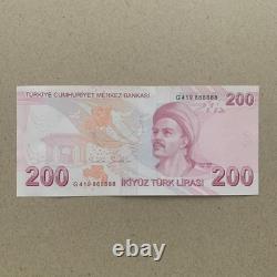 Turquie 200 livres sterling billet solide 8 chanceux NO 888888 état UNC