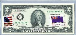 Two Dollar Bank Note Paper Money Us Currency Gem Unc Collection Drapeau Nouvelle-zélande