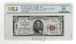 U. S. (Orrville, OH) 1929 billet de banque de 5,00 $ en monnaie nationale (PCGS À peu près UNC 53)