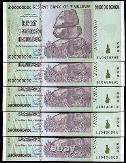 Un demi-lot de 50 X 2008 50 TRILLIONS DE DOLLARS ZIMBABWE, AA P-90 UNC