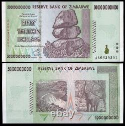 Un demi-lot de 50 X 2008 50 TRILLIONS DE DOLLARS ZIMBABWE, AA P-90 UNC Un demi-lot de 50 X 2008 50 TRILLIONS DE DOLLARS ZIMBABWE, AA P-90 UNC
