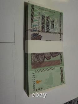 Un demi-lot de 50 X 2008 50 TRILLIONS DE DOLLARS ZIMBABWE, AA P-90 UNC