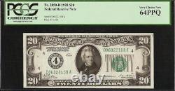 Unc 1928 $ 20 Dollar Bill Numérotique 4 Article D'or Note Argent F 2050-d Pcgs 64 Ppq