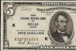 Unc 1929 Billet De 5 Dollars Frbn Dallas Fed Bank Note Monnaie En Dev 1850-k Pcgs 64 Ppq