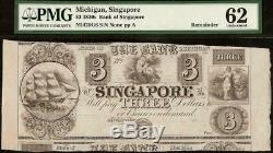 Unc $ 3 1830. Singapour Banque Dollar Michigan Note De Change Billets Pmg 62