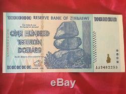 Unc Zimbabwe Billet De 100 Milliards De Dollars 2008 / Aa Billet De Monnaie Réelle Très Rare