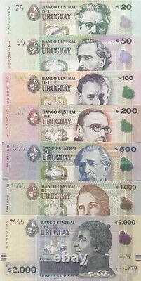 Uruguay 20 Pesos 2000 Ensemble De Billets De 7 Pièces 2014-15 Unc Monnaie