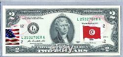 Us Devise Note Two Dollar Bill Federal Reserve Collection Gem Unc Flag Tunisie