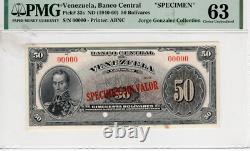 Venezuela 50 bolivars spécimen P-33s American Bank Note Co PMG Choice UNC 63