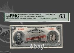 Venezuela 50 bolivars spécimen P-33s American Bank Note Co PMG Choice UNC 63