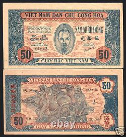Vietnam 50 Dong P-11 1947 Hcm Buffalo Rare Presque Unc Monnaie Billets De Banque Note