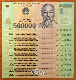 Vietnamien 10000000 Dong Unc 5 Millions (500000 X 10) Nouveau Vietnam Monnaie Vnd
