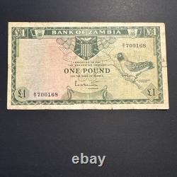 Zambie 1 Livre 1964 P-2a Billet de Banque Émission Précoce Monnaie Avant Kwacha UNC