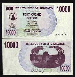Zimbabwe 10000 DOLLARS P-46a 2006 Sans ÉCART UNC Billet de monnaie zimbabwéen RARE