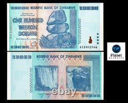 Zimbabwe 100 Billion Dollars 2008 AA P-91 Billet de banque neuf UNC Zim Currency WithCOA