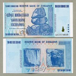 Zimbabwe 100 Billions De Dollars X 5 Pcs Aa 2008 P91 Factures De Change Unc Consécutives