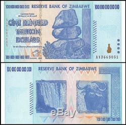 Zimbabwe 100 Dollars Banknote Monnaie Billion Unc Aa + 2008 P-91