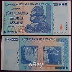 Zimbabwe 100 Dollars Monnaie 2008 Billion Aa Unc + Free 50 Millions Bill