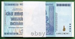 Zimbabwe 100 Trillion 100 Pcs Nombre Consecutif Unc Un Bundle