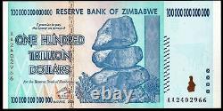 Zimbabwe 100 Trillion Dollars 2008 AA P-91 Billet de banque neuf UNC Zim Currency avec COA