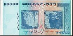 Zimbabwe 100 Trillion Dollars 2008 AA P-91 Billet de banque neuf UNC Zim Currency avec COA